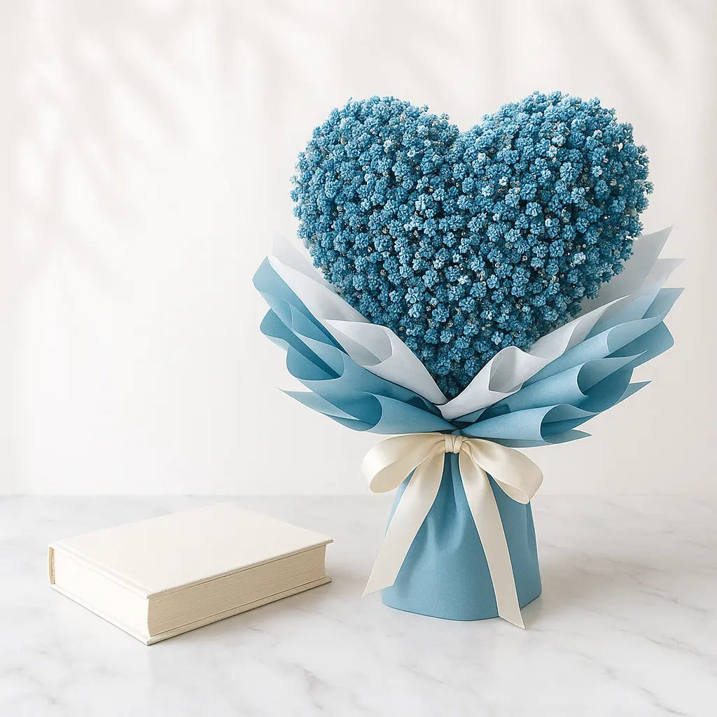 Delicate heart-shaped hand bouquet crafted with fresh gypso flowers, ideal for romantic surprises, anniversaries, or heartfelt gifting. A soft and meaningful floral gesture to express love and affection on special occasions.