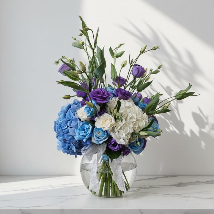Hydrangea Astoma Rose Vase Arrangement atfleurs