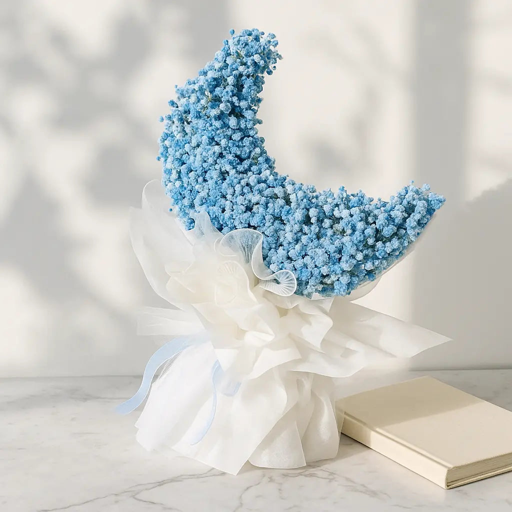 Gypsophila Bouquet with Blue Crescent Moon