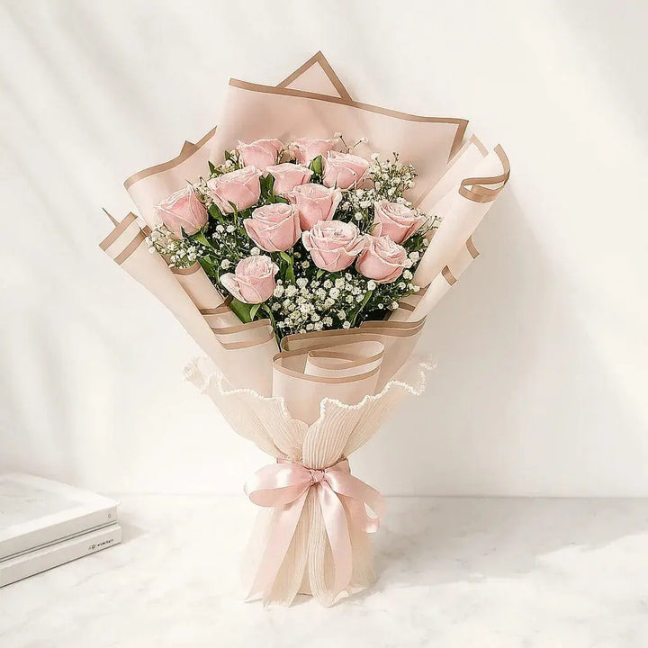 Pink Rose & Gypsophila Hand Bunch atfleurs