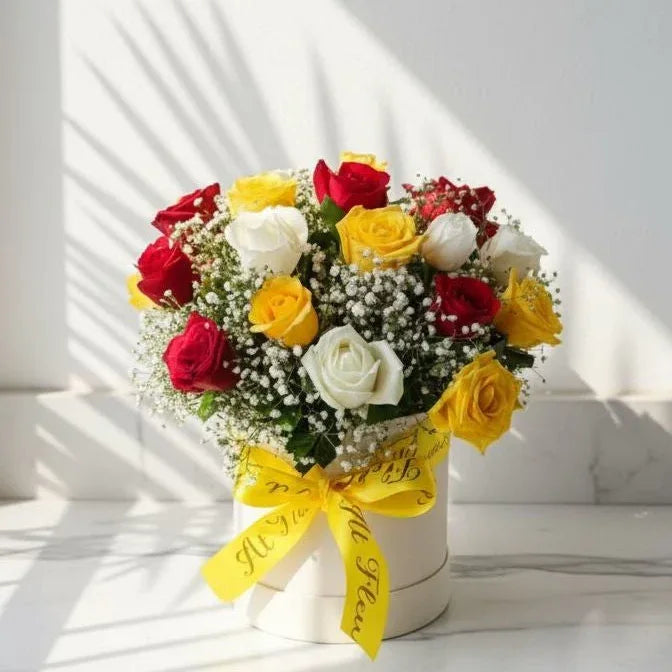 Bloom Box with Colorful Roses - atfleurs