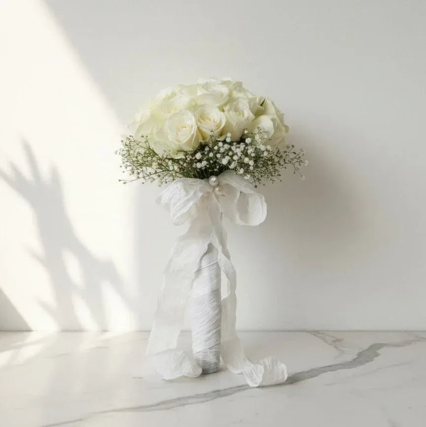 White Rose Bridal Hand Bouquet - atfleurs