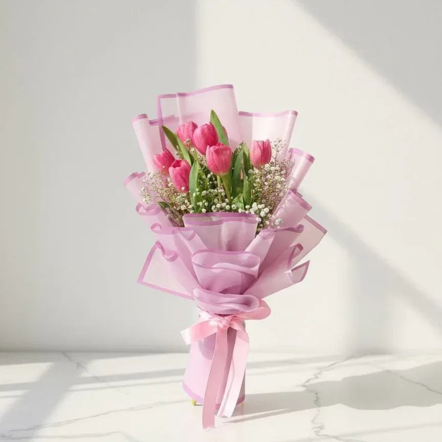 Pink Tulip Bouquet Wrapped in Pastel Pink - atfleurs