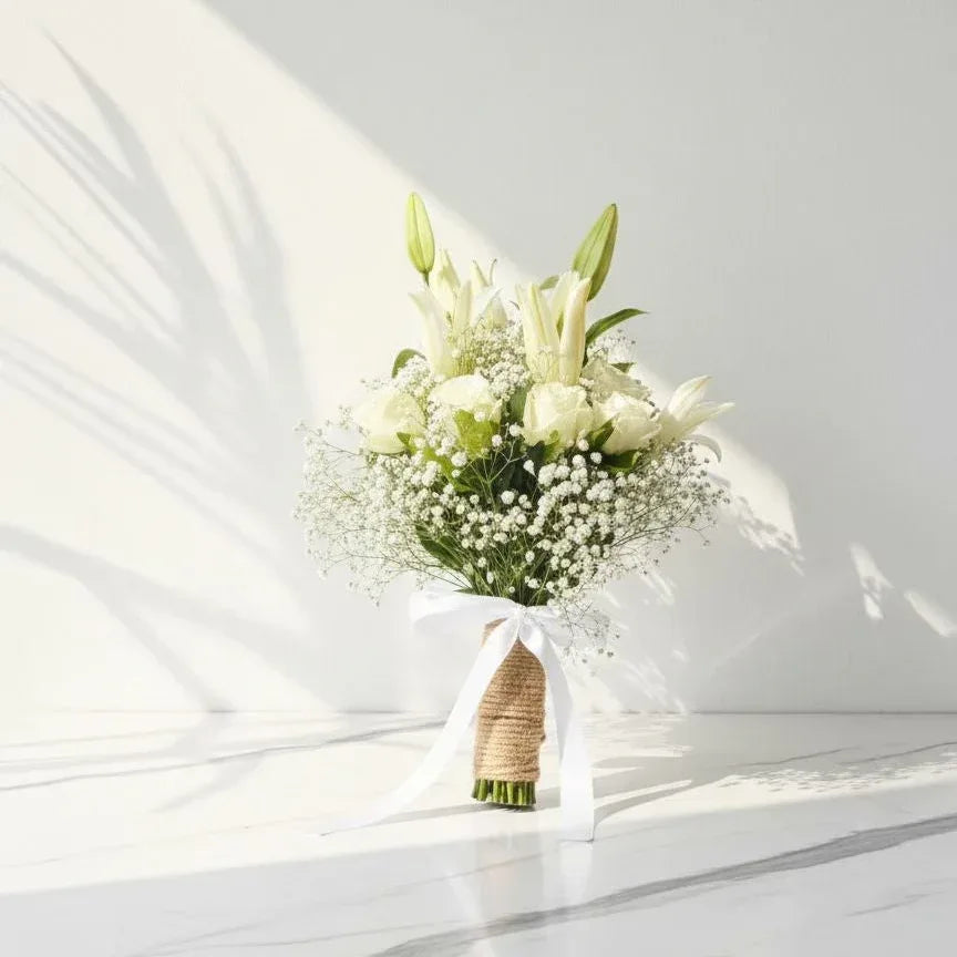 White Lily and Rose Hand Bunch - atfleurs