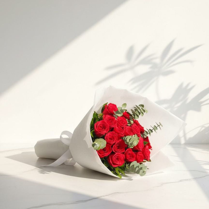 Classic Red Rose Bouquet with White Wrap atfleurs