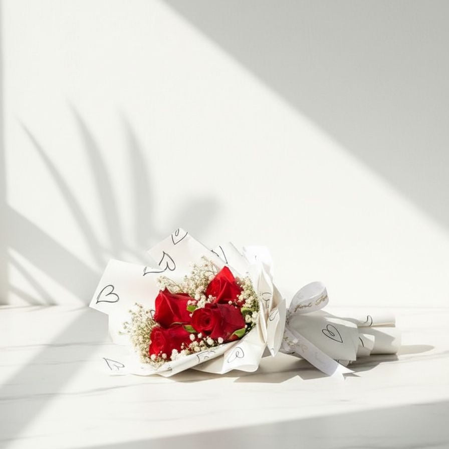Red Rose & Baby’s Breath Bouquet