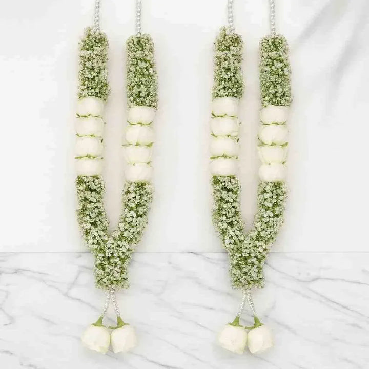 White Rose Wedding Garland Set | Varmala for Bride & Groom - atfleurs
