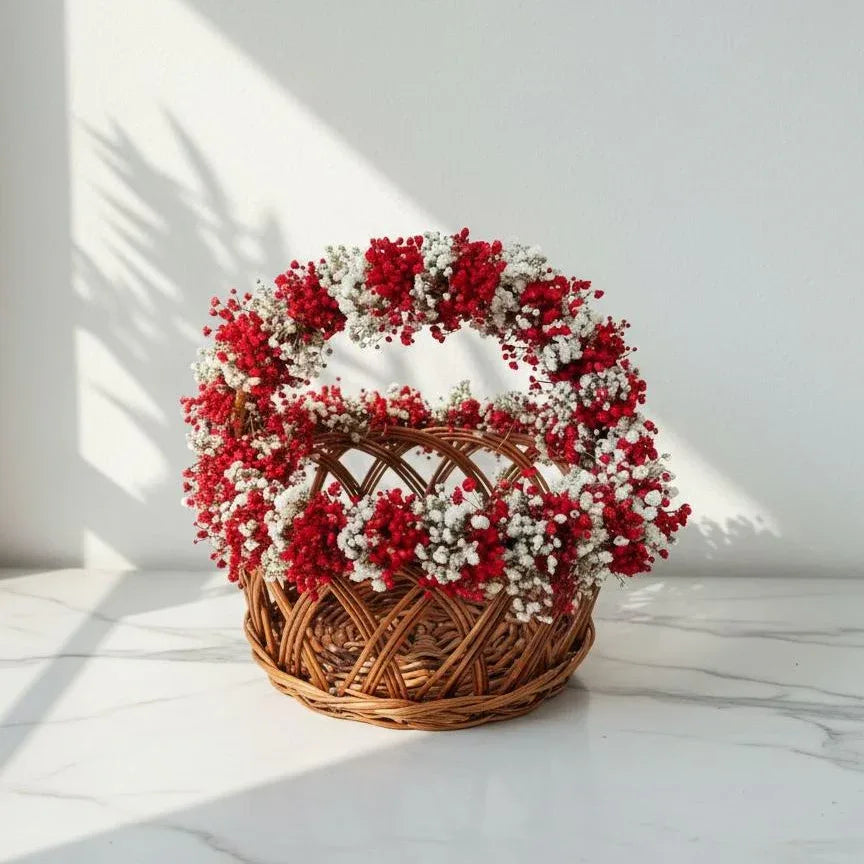 Red & White Baby’s Breath Basket Arrangement - atfleurs