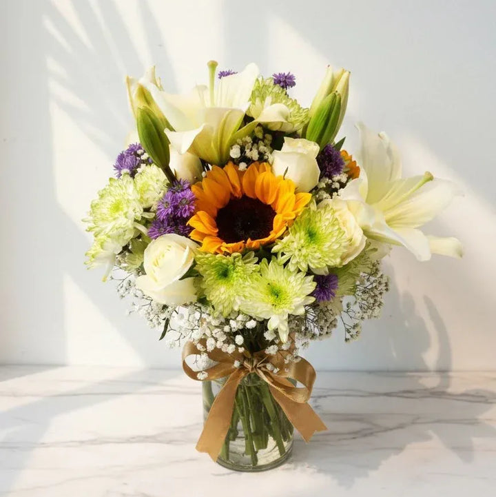 Sunflower and Lily Vase Arrangement - atfleurs