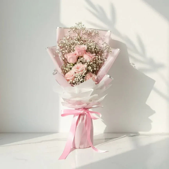 Pink Rose Bouquet with Baby’s Breath - atfleurs