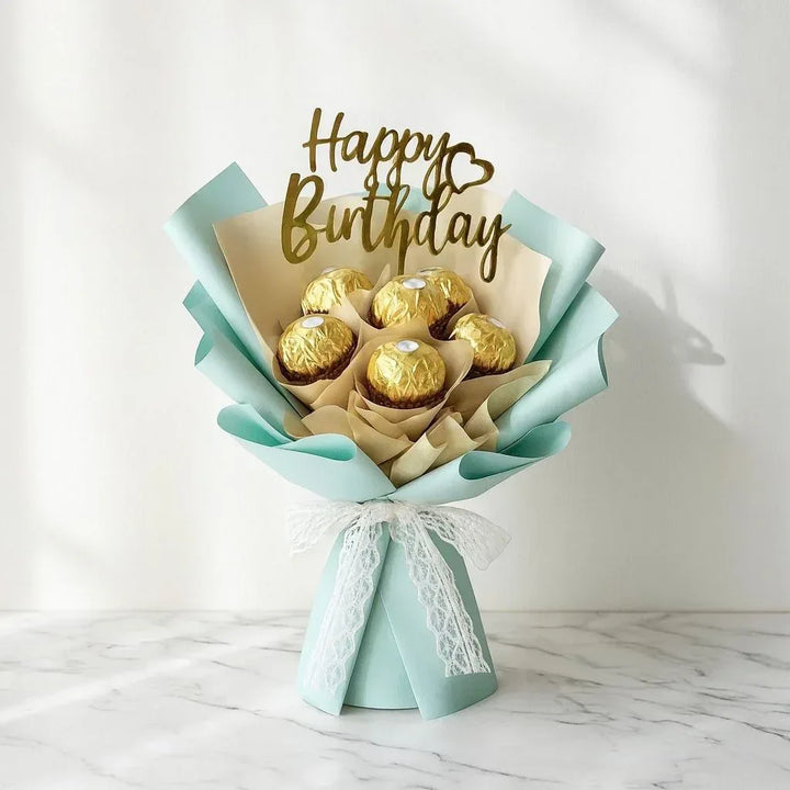 Ferrero Rocher Chocolate Bouquet with Happy Birthday Topper - atfleurs