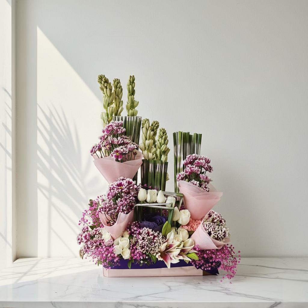 Three-tiered floral arrangement. fresh flowers