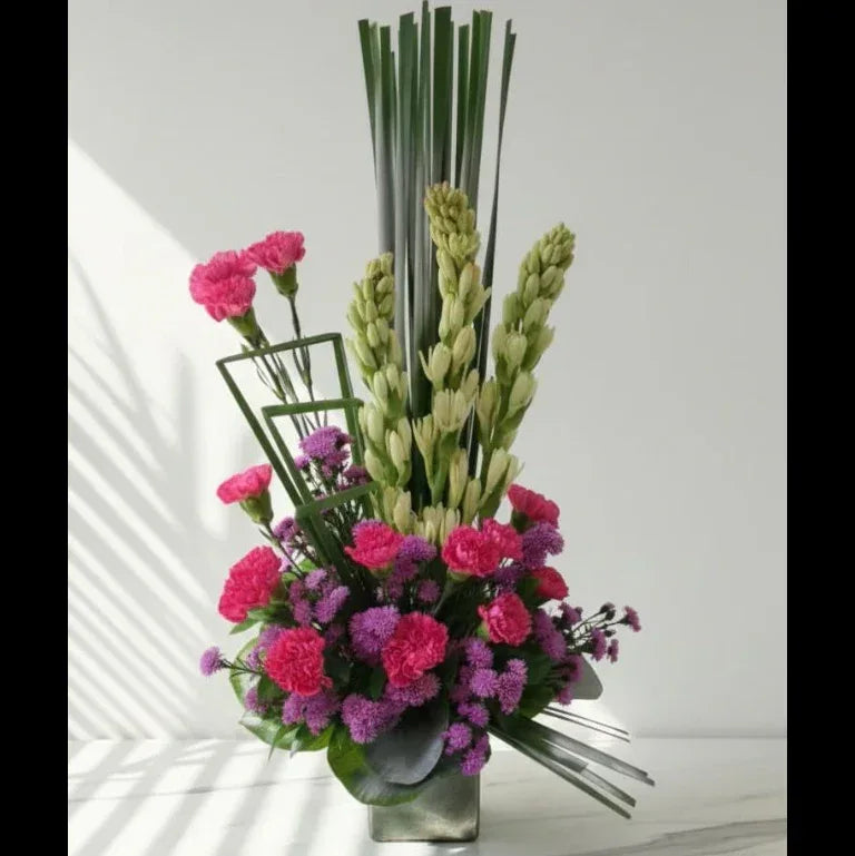 Pink Carnation & Tuberose Vase Arrangement - atfleurs
