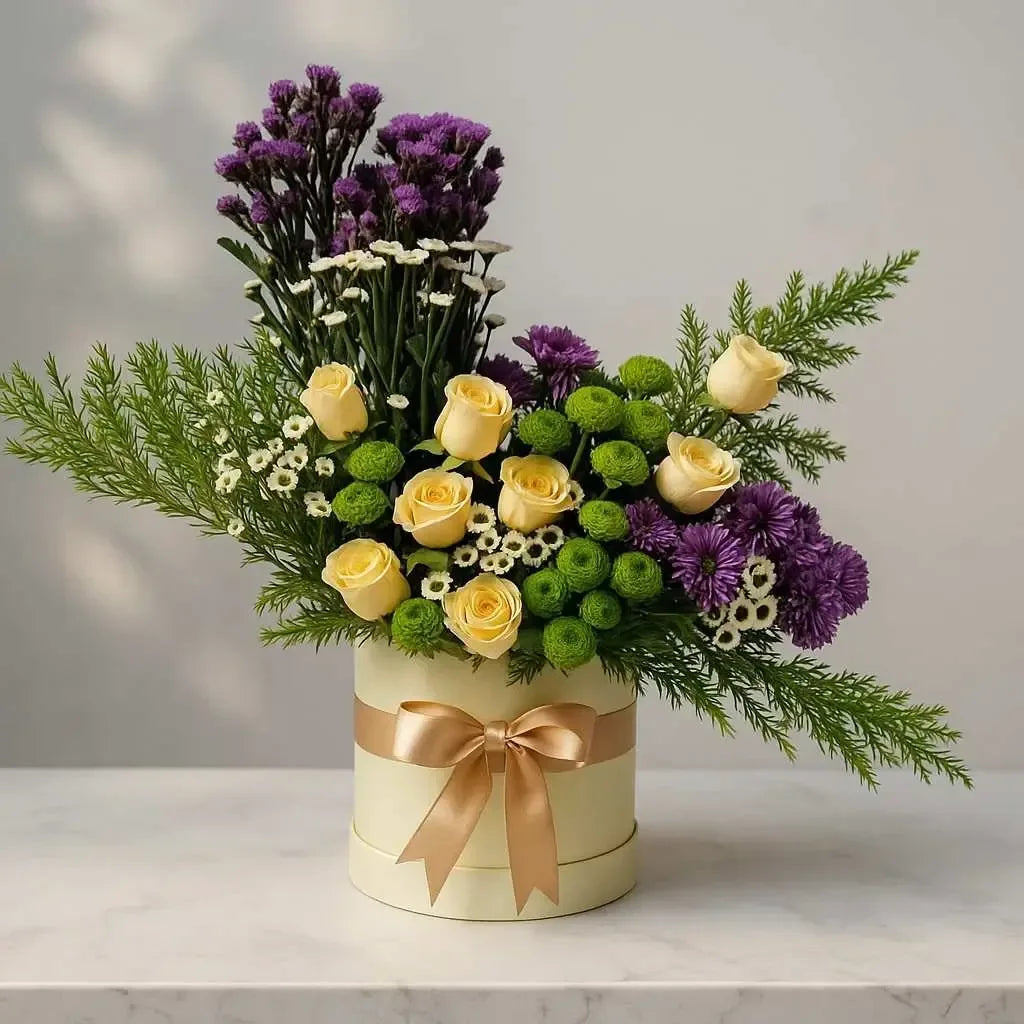 Yellow Rose and Chrysanthemum Floral Box - atfleurs