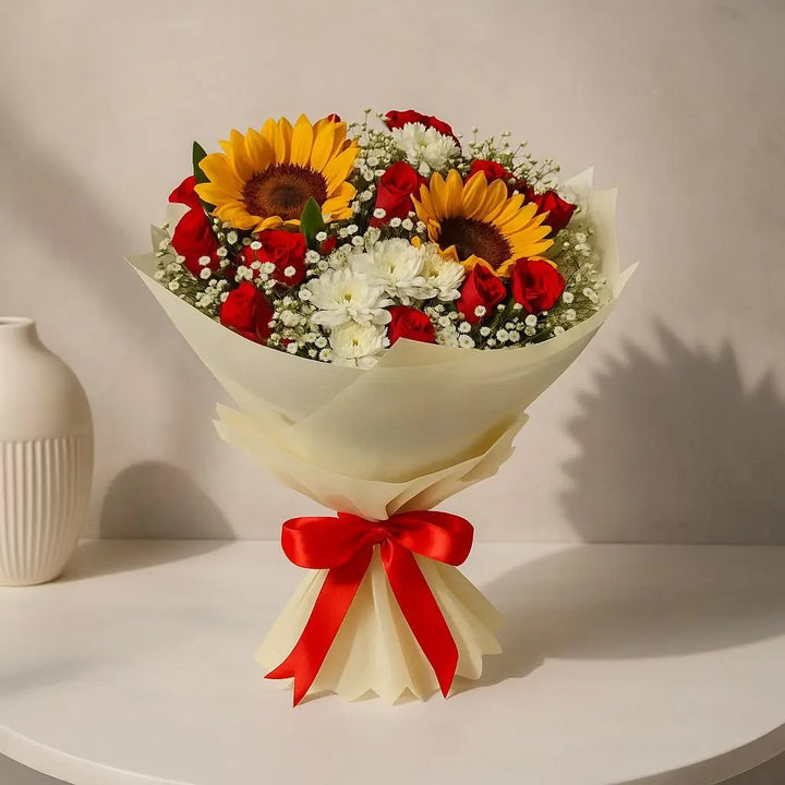 Sunflower Rose Chrysanthemum and Baby’s Breath Hand Bouquet atfleurs