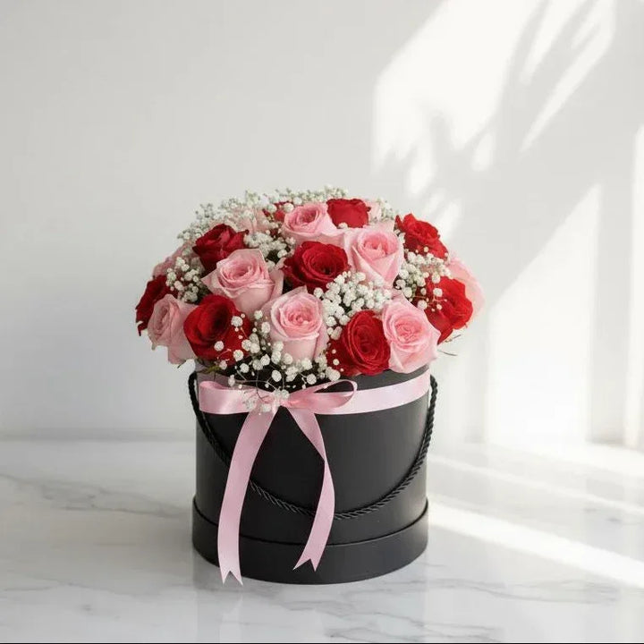 Red & Pink Rose Box Arrangement Love in Every Bloom - atfleurs