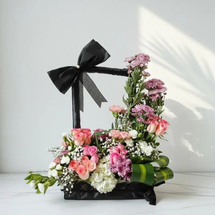 Pink Roses Carnations and Chrysanthemums with Hydrangea in Box - atfleurs