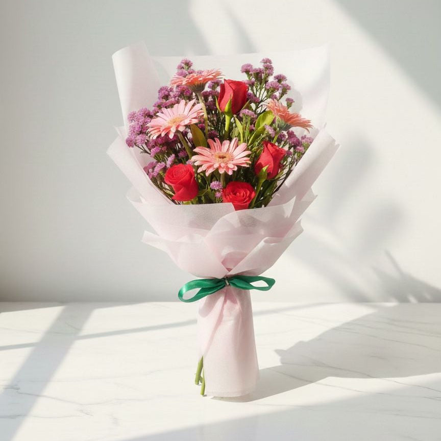 Pink Gerbera and Red Rose Wrap