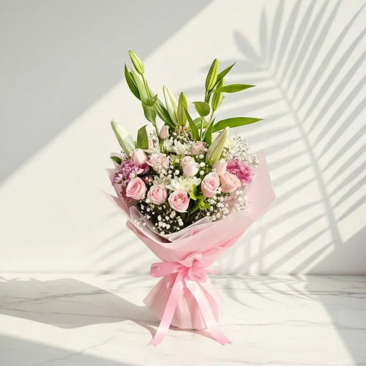 Lily Chrysanthemums Roses Gypso Bouquet - atfleurs