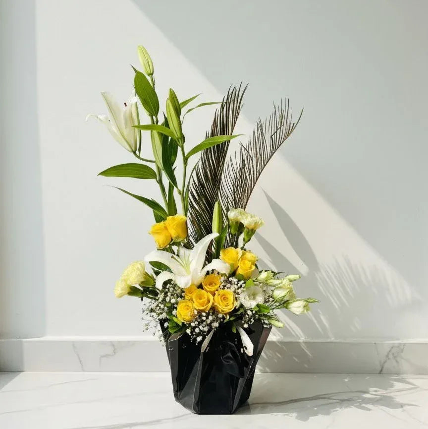 Lily, Carnation, Rose & Gypso Floral Arrangement - atfleurs