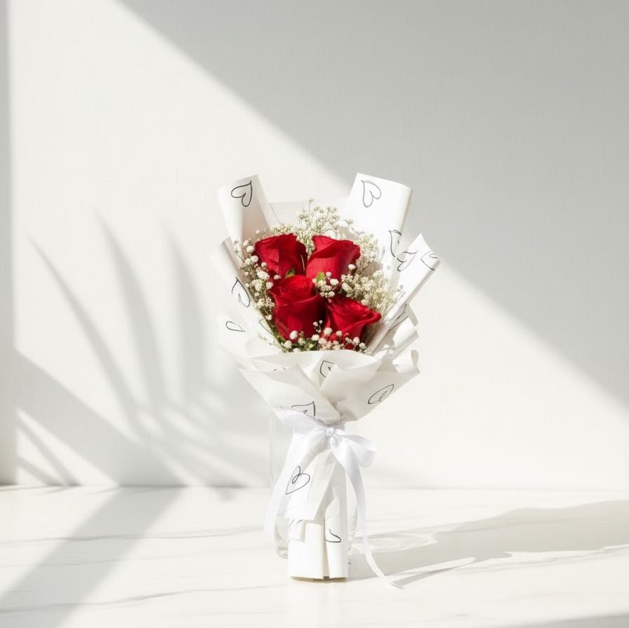 Red Rose & Baby’s Breath Bouquet