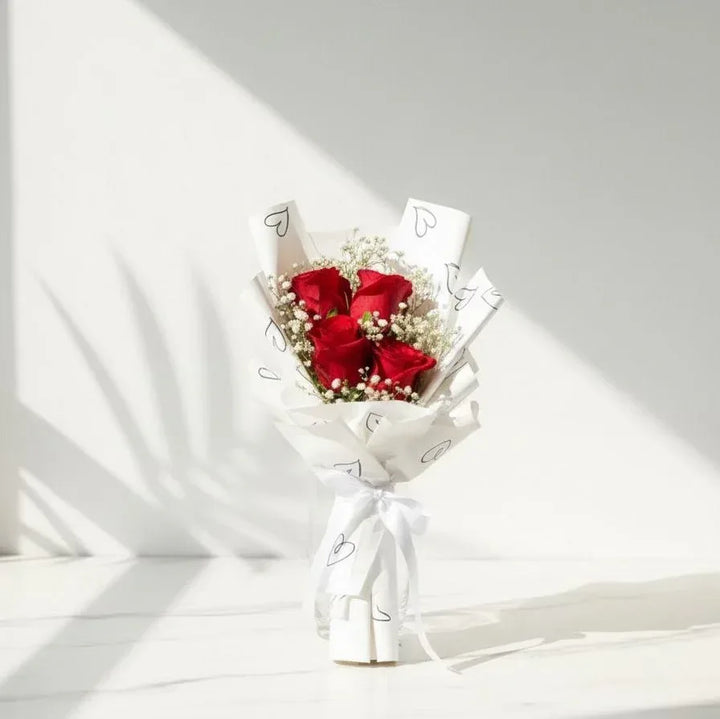 Red Rose Bouquet with Baby’s Breath - atfleurs