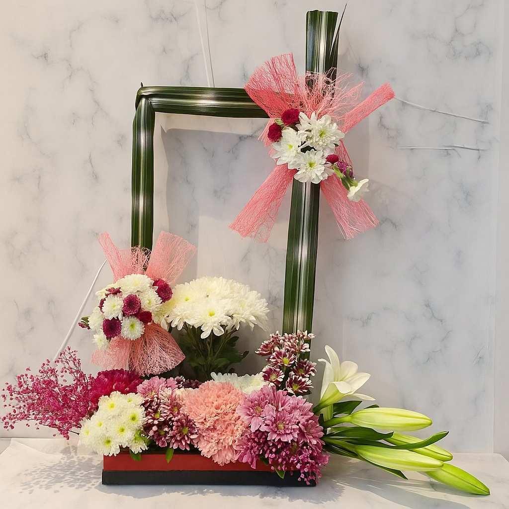 Lily Chrysanthemum Carnation Stoma Rose and Gypso Arrangement - atfleurs