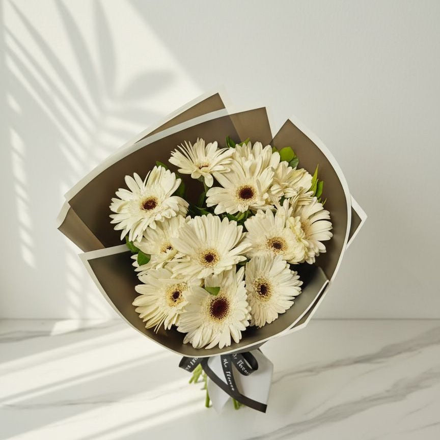 Elegant White Gerbera Daisy Bouquet atfleurs