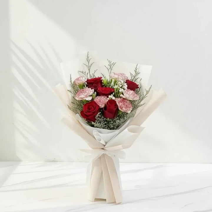 Red Rose & Pink Carnation Bouquet - atfleurs
