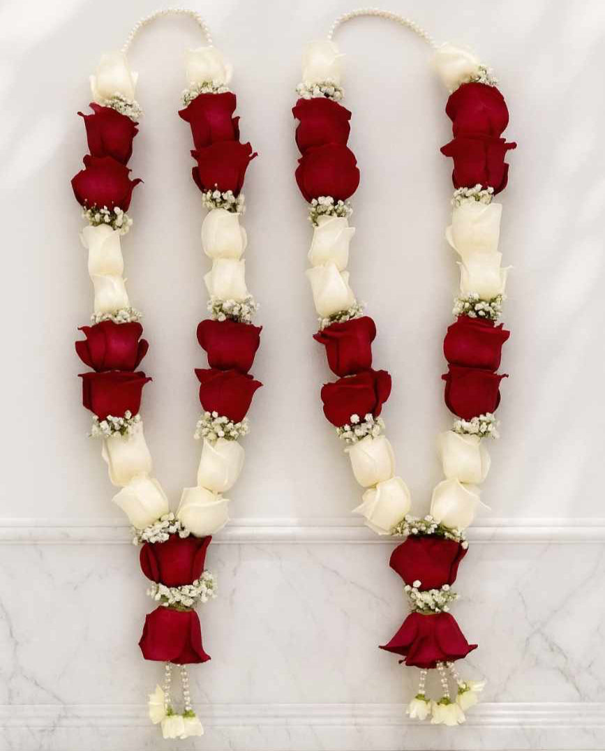 red and white Rose Garland varmala