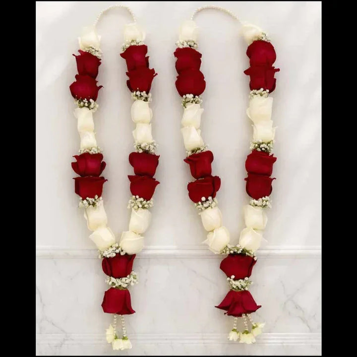 Wedding Garland Set | Red & White Rose Varmala - atfleurs