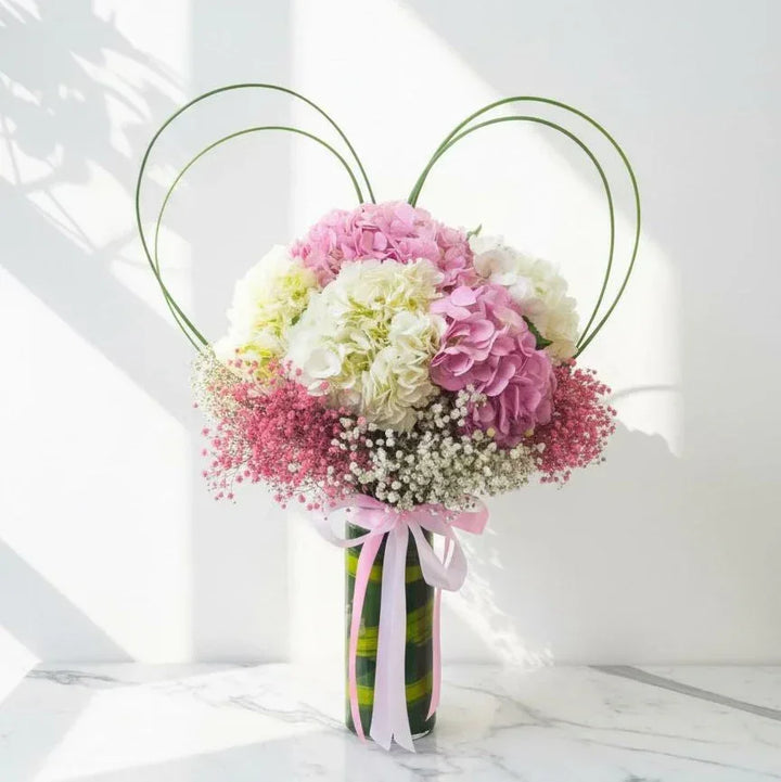 Pink & White Hydrangea Vase Arrangement Soft Blooms in a Fresh Mix - atfleurs