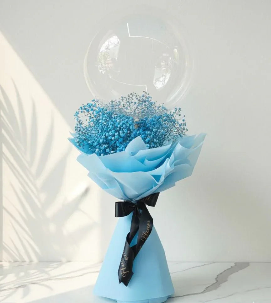 Baby’s Breath Bouquet with Clear Balloon - atfleurs