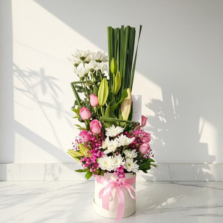 Pink Lily & Rose Flower Box Arrangement atfleurs