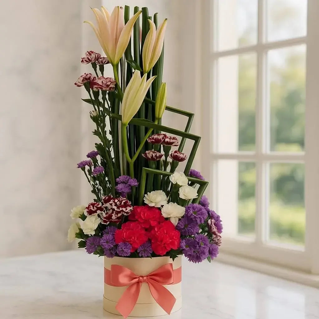 daisy lily flower Lily and Daisy Flower Box with Chrysanthemums and Carnations