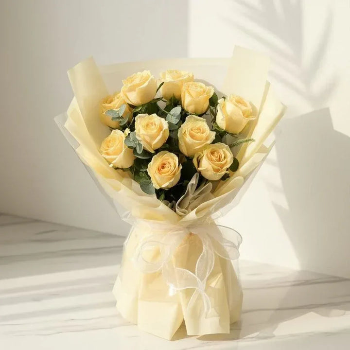 Yellow Rose Bouquet with Eucalyptus - atfleurs