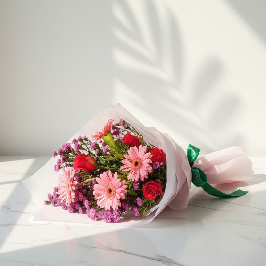 Pink Gerbera and Red Rose Wrap