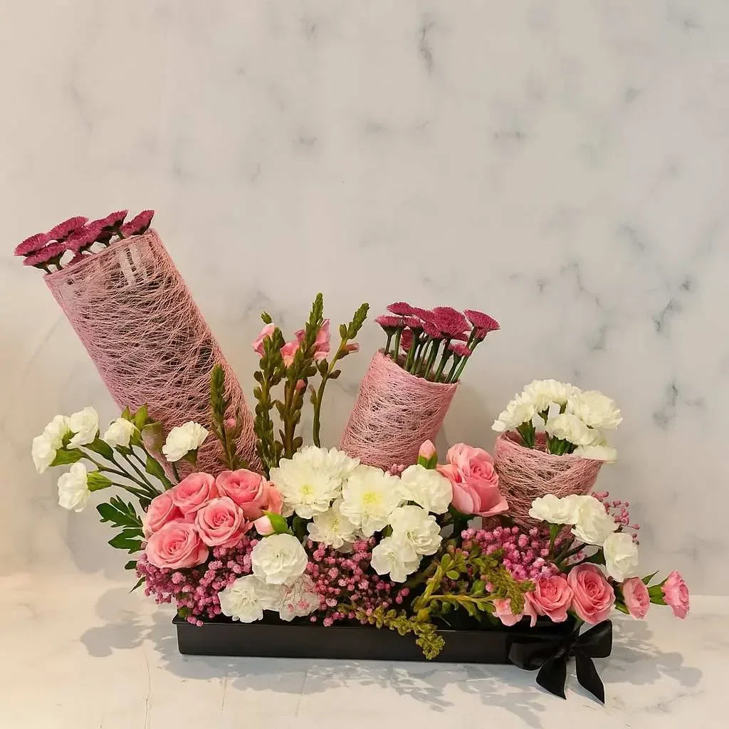 Stoma Chrysanthemum Snapdragon Rose and Gypso Arrangement - atfleurs