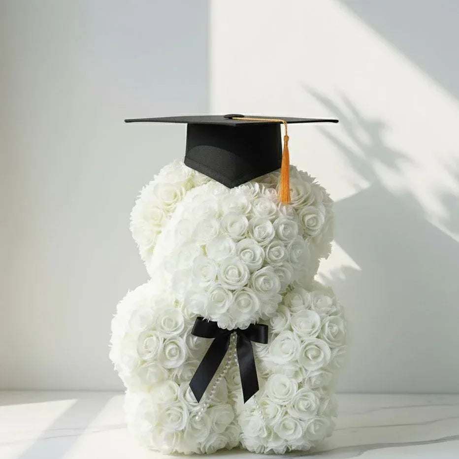 Floral Arrangement of Rose Bear with Graduation Hat - atfleurs
