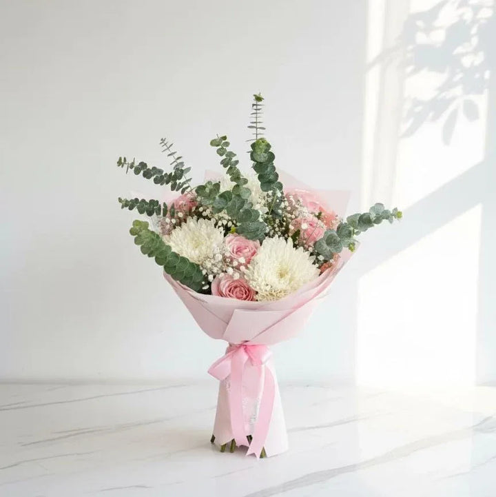 Chrysanthemums, Roses & Gypso Bunch - atfleurs