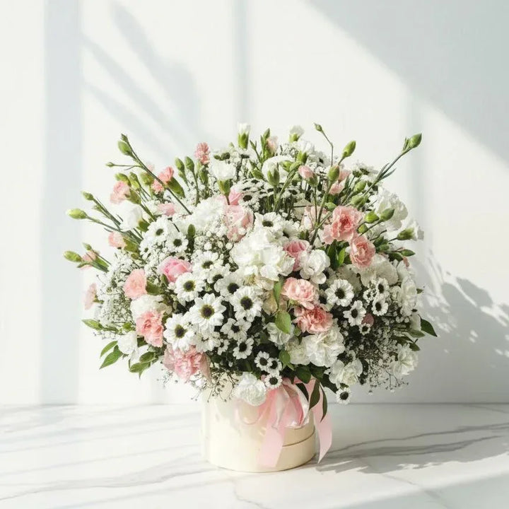 Big Floral Garden Box Arrangement Pink & White Blooms - atfleurs