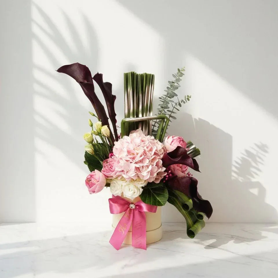 Pink Hydrangea and Calla Box Arrangement | At Fleurs - atfleurs