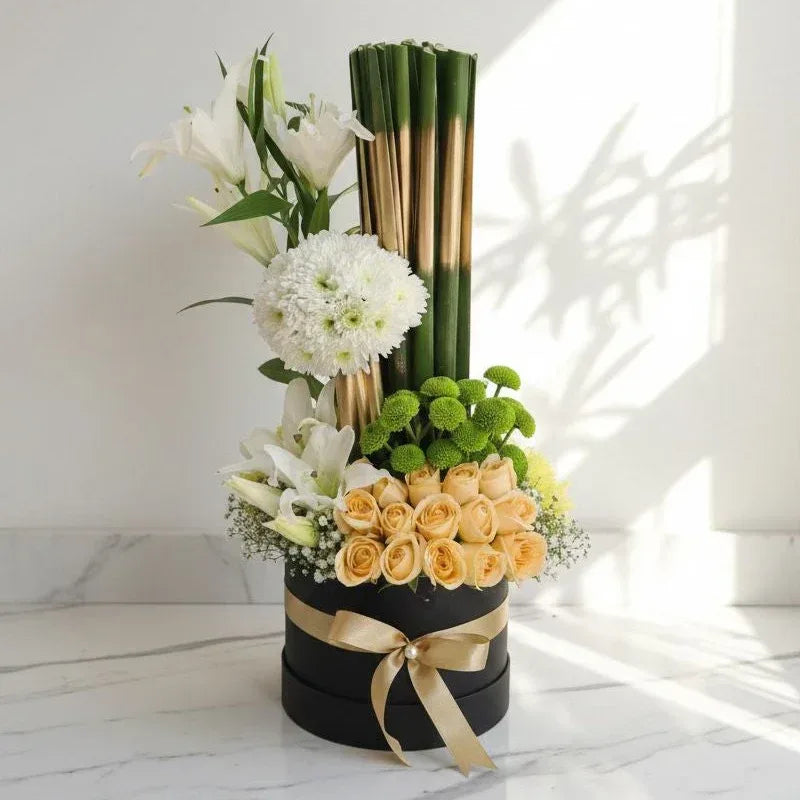 Yellow Roses and White Lilies Floral Box | At Fleurs Bandra - atfleurs