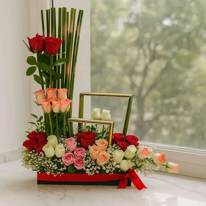 Mixed Rose and Baby’s Breath Floral Box - atfleurs