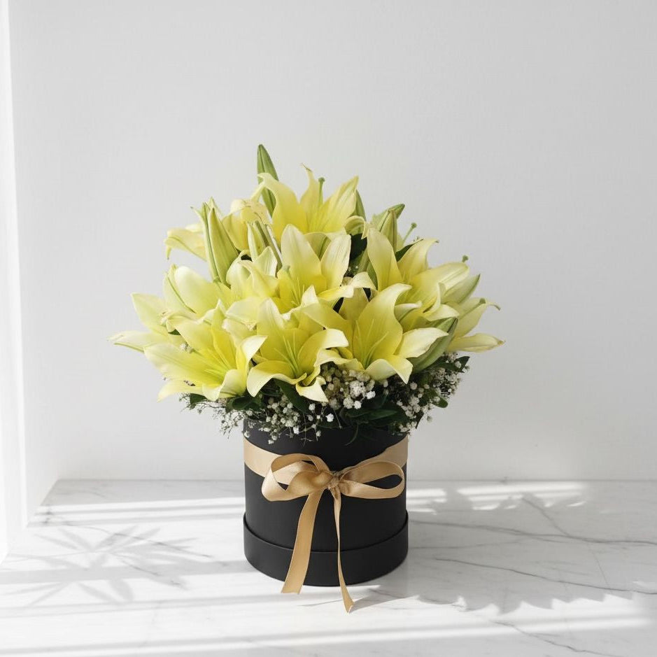 Yellow Oriental Lily Bouquet with Baby’s Breath