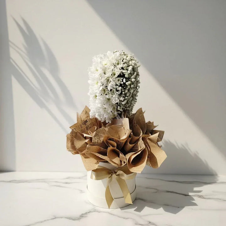 White Chrysanthemum and Baby’s Breath Heart Bouquet - atfleurs