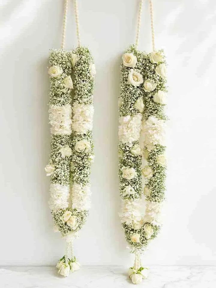 Ivory & Green Wedding Garland Set | Traditional Varmala - atfleurs