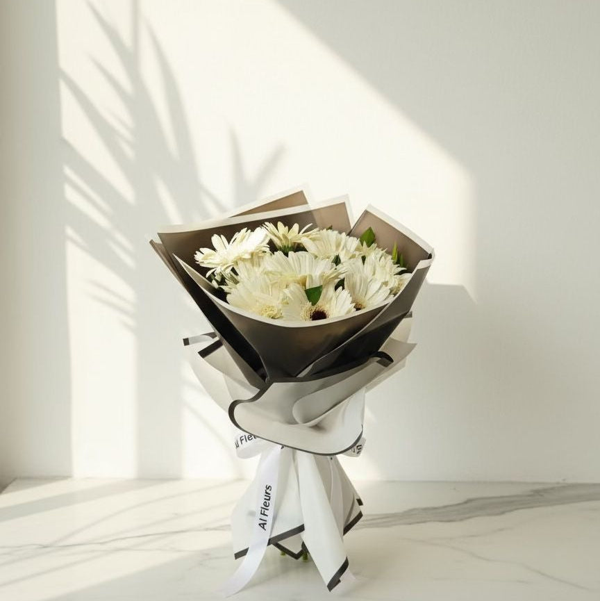 Elegant White Gerbera Daisy Bouquet atfleurs