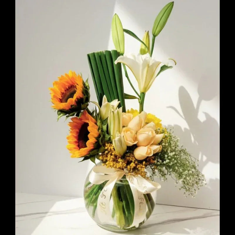 Sunflowers & Lilies Glow Vase Arrangement - atfleurs