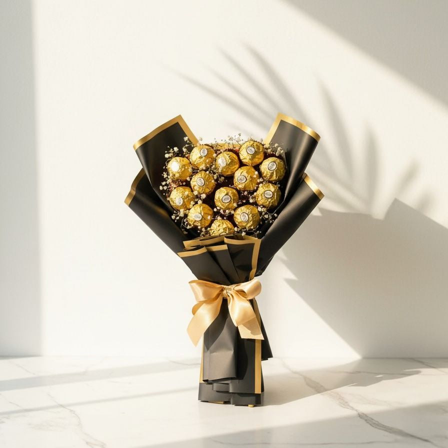 Ferrero Rocher Chocolate Bouquet in Black & Gold